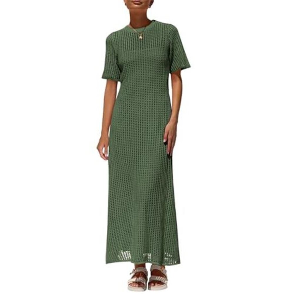 Womens Eyelet Crochet Maxi 2 Piece Dress Sets